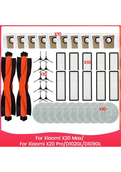 Xiaomi X20 Max/xiaomi X20 PRO/D102GL/D109GL Vakum Yedek Parçaları Için 42 Adet Ana Yan Fırça Hepa Filtre Paspas Bezi Toz Torbası (Yurt Dışından)