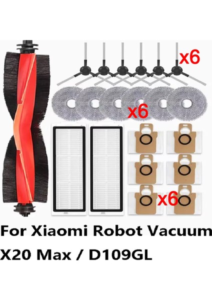 Xiaomi Robot Vakum X20 Max / D109GL Parça Aksesuarları Ana Fırça Yan Fırça Hepa Filtre Paspas Bezi Toz Torbası (Yurt Dışından)