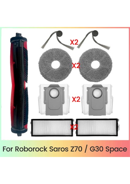 Roborock Saros Z70 / G30 Space Vakum Ataşmanları Silindir Yan Fırça Toz Torbası Filtreleri Paspas Pedleri Için 9 Adet Yedek Parça (Yurt Dışından)