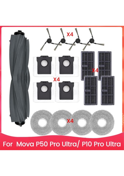 Mova P50 Pro Ultra/ P10 Pro Ultra Elektrikli Süpürge Ana Yan Fırça Hepa Filtre Paspas Pedi Toz Torbaları Için Yedek Parça Kitleri (Yurt Dışından)