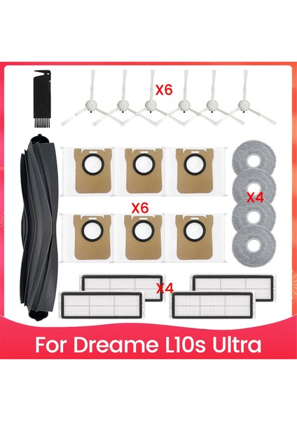 Dreame L10S Ultra Robot Vakum Aksesuarları Kiti Için Yedek Parçalar Ana Yan Fırça Hepa Filtreleri Paspas Pedleri Toz Torbaları (Yurt Dışından)