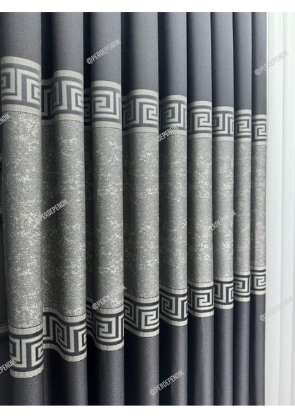 Fon Perde, Elegans Seri,göbek Orta Desen, Gri Versace ,blackout,taç,karartma,brilant(Tek Kanat)