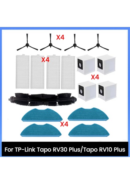 Tp-Link Tapo RV30 Plus / Tapo RV10 Plus Elektrikli Süpürge Parçaları Için 17 Adet Ana Yan Fırça Filtreleri Paspas Bezi Toz Torbaları (Yurt Dışından)
