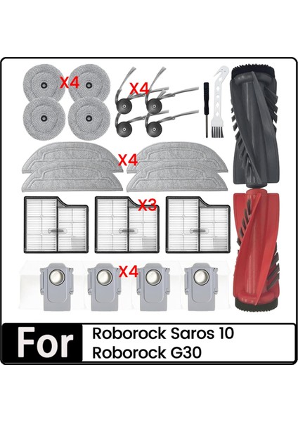 Roborock Saros 10/G30 Elektrikli Süpürge Için 23 Adet Yedek Parça Çift Ana Fırça Paspas Pedi Hepa Filtre Toz Torbası Yan Fırça (Yurt Dışından)