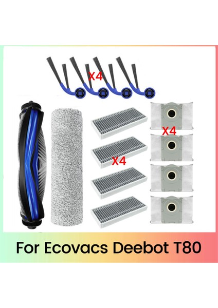 Ecovacs Deebot T80 Elektrikli Süpürge Parçaları Için 14 Adet Silindir Yan Fırça Hepa Filtre Toz Torbası Yedeği (Yurt Dışından)