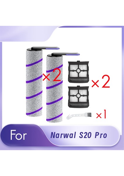 Narwal S20 Pro Kablosuz Islak Kuru Elektrikli Süpürge Için 2 Silindir Fırça ve 1 Temizleme Fırçası Yedek Parçaları ile 2 Filtre (Yurt Dışından)