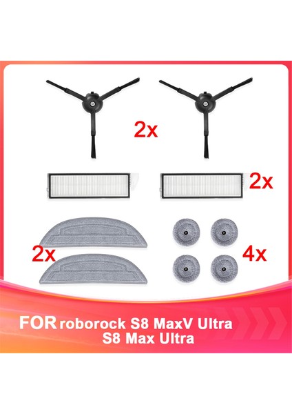Roborock S8 Maxv Ultra ve S8 Max Ultra Için Aksesuar Seti: Yan Fırçalar, Filtreler, Paspas Bezleri (Yurt Dışından)