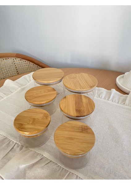 6 Parça Bambu Kapaklı Vakumlu Cam Kahvaltılık Seti, 4 Parça, Kahverengi, TR Menşei