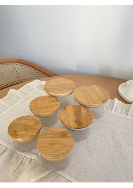 6 Parça Bambu Kapaklı Vakumlu Cam Kahvaltılık Seti, 4 Parça, Kahverengi, TR Menşei