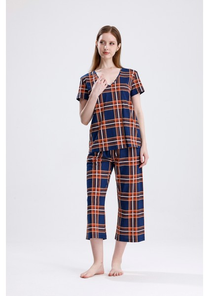 Kadın Kısa Kollu Örme Süprem Desenli Pijama Takımı Yumuşak, Nefes Alabilir Ev Giyim Seti fırsatları