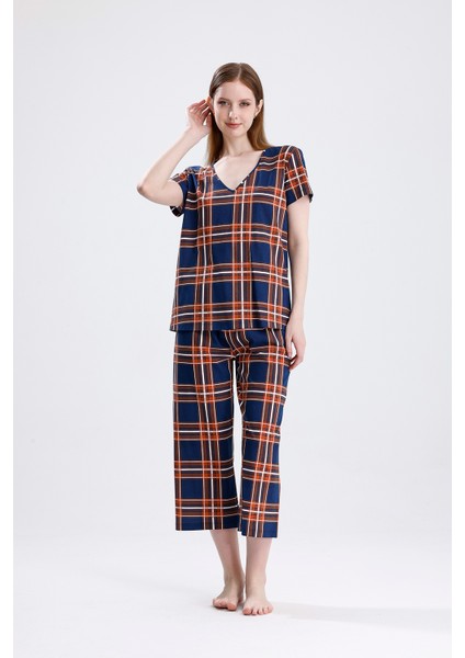 Kadın Kısa Kollu Örme Süprem Desenli Pijama Takımı Yumuşak, Nefes Alabilir Ev Giyim Seti indirimleri