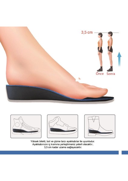 Bu01 - 3,5 Cm Boy Uzatıcı | Gizli Topuk Yükseltici, Yastıklamalı Boy Uzatma İç Tabanlık