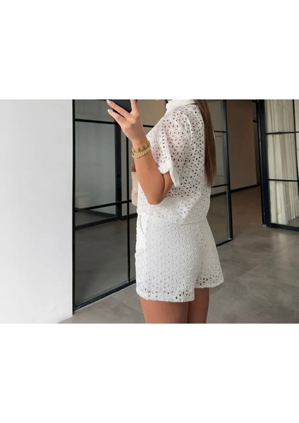 Flowfashion Şortlu Güpürlü Takım modelleri
