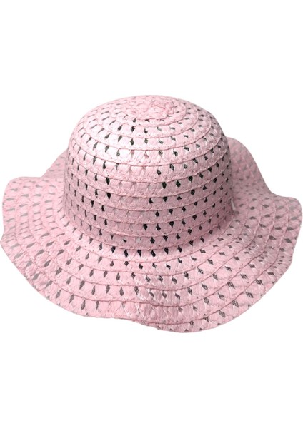Spteks Kitti 6-12 Yaş Kız Çocuk Açık Pembe Renk Düz Desen Hasır Yazlık Şapka