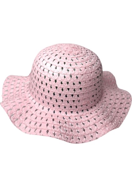 Spteks Kitti 6-12 Yaş Kız Çocuk Açık Pembe Renk Düz Desen Hasır Yazlık Şapka