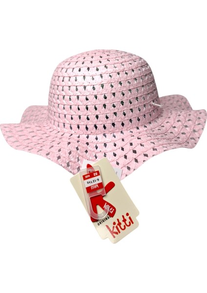Spteks Kitti 6-12 Yaş Kız Çocuk Açık Pembe Renk Düz Desen Hasır Yazlık Şapka