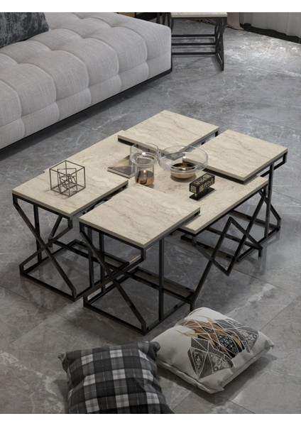 Orta Sehpa ve Zigon Sehpa V Lüx 5'li Set Traverten fırsatları