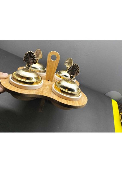4 Bölmeli Ahşap Kahvaltılık, Şık ve Kullanışlı Dekorasyon Parçası, Metalik Renk fiyatları