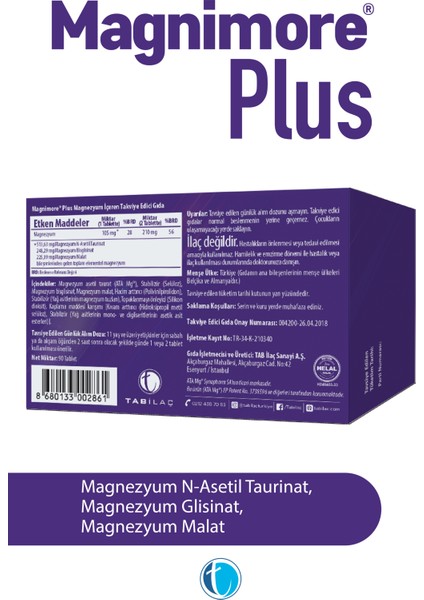 Plus Magnezyum 90 Tablet N-Asetil Taurinat Bisglisinat Malat