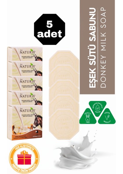 Eşek Sütü Özlü Taş Sabun 5'li Eko Paket Nemlendirici Bakım - 5X125 gr