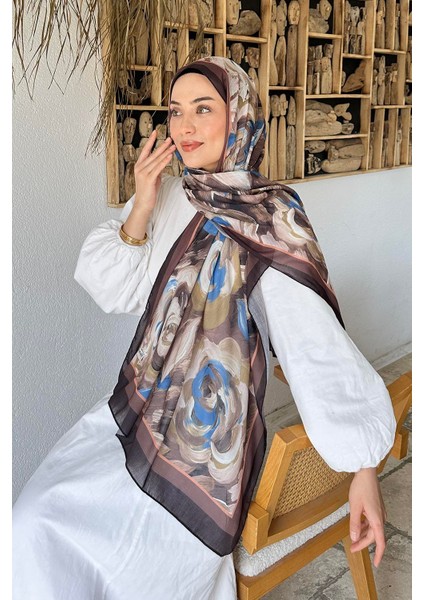 Çiçek Desen Pamuk Şal Soft Kahve modelleri