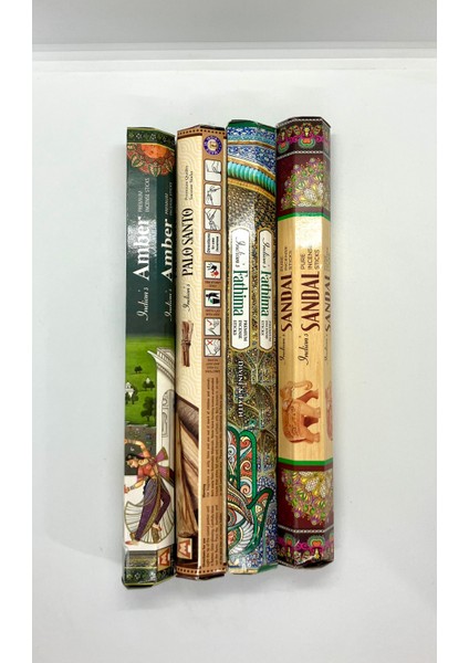 Kalıcı Kokulu Tütsü Seti 4'lü Amber Palo Santo Fathima Sandal Tütsü Kokuları