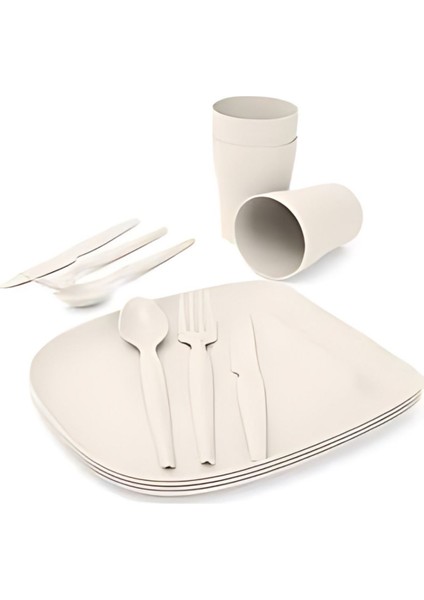 Gri 6 Kişilik 32 Parça Piknik Seti, plastik bardak ve çatal, kaşık, bıçak detaylı fırsatları