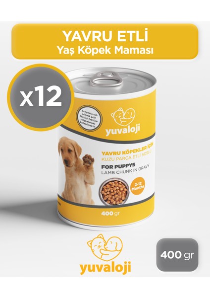 Yavru Köpekler Için Kuzu Parça Etli Soslu Yaş Köpek Maması