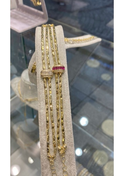 KU-02P 316L Garantili Kararmaz Çelik Bileklik, Çiftli Zirkon Taşlı Pembe Bileklik modelleri