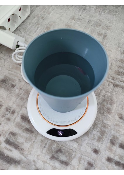 USB Isıtmalı Bardak Altlığı LED Ekranlı 3 Kademe Sıcaklık Ayarı - Beyaz