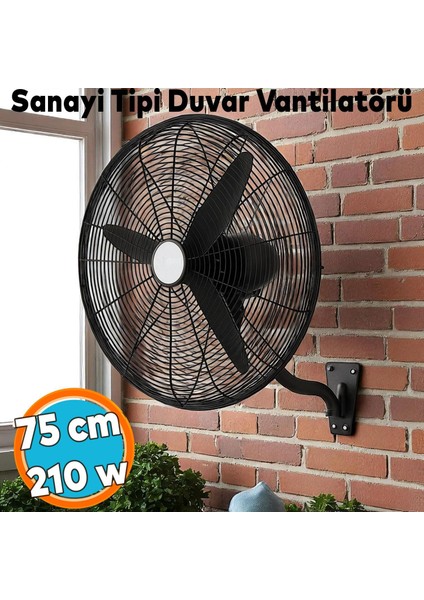 Sanayi Tipi Duvar Vantilatörü 75 cm 210 W Endüstriyel Geniş Sessiz Duvara Monte Fan