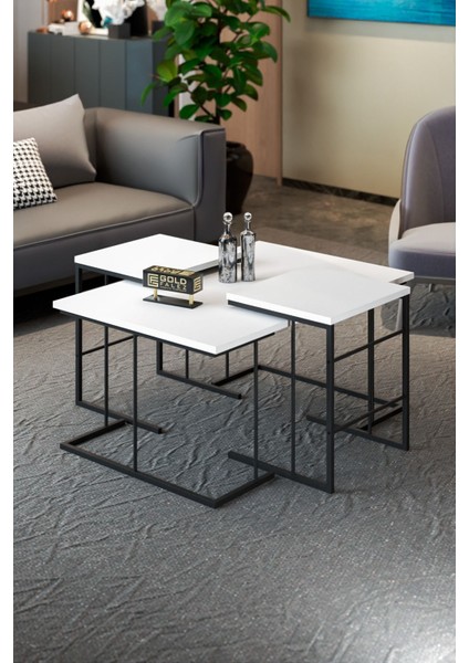 Orta Sehpa ve Zigon Sehpa Solo Set Beyaz