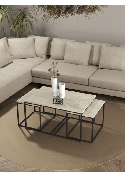 Orta Sehpa ve Zigon Yan Sehpa Flora Set Traverten fırsatları
