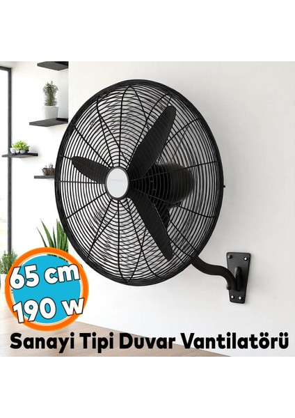 Sanayi Tipi Duvar Vantilatörü 65 cm 190 W Endüstriyel Geniş Sessiz Duvara Monte Fan