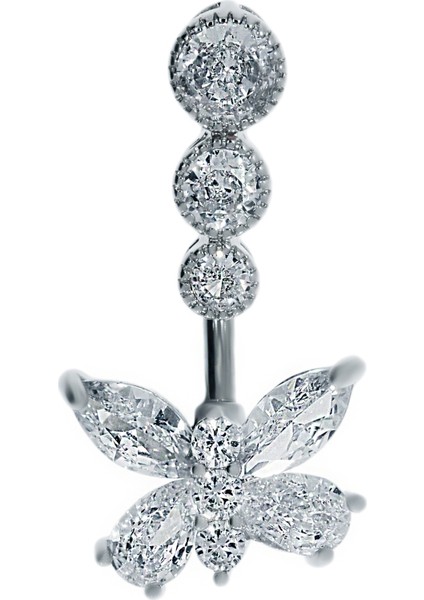 Kadın 3 Taşlı Kelebek Model Çelik Piercing