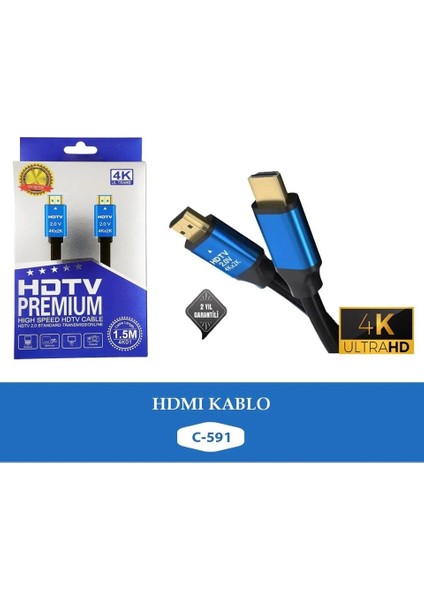 Premıum Hdtv Yüksek Hızlı 4K Ultra Hd Hdmı(A) 15 Metre Kablo 4K Uyumlu