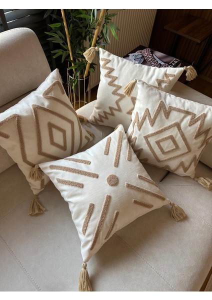 Premium | Punch işlemeli 4’lü Kırlent Takımı – 40x40 cm | Polyester Kılıf + %100 Pamuk İç Dolgu