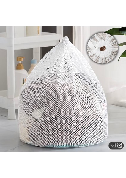1 Adet Ipli Çamaşır Yıkama Filesi - Koruyucu Çamaşır Yıkama Torbası 40X60 cm Beyaz