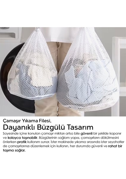1 Adet Ipli Çamaşır Yıkama Filesi - Koruyucu Çamaşır Yıkama Torbası 40X60 cm Beyaz fiyatları