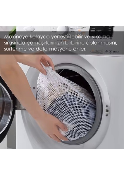 1 Adet Ipli Çamaşır Yıkama Filesi - Koruyucu Çamaşır Yıkama Torbası 40X60 cm Beyaz modelleri