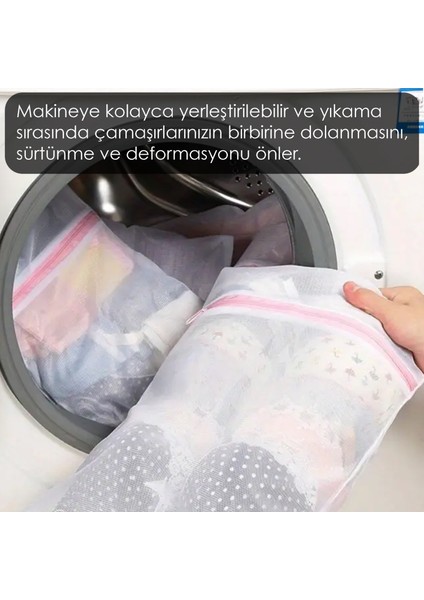 3'lü Çamaşır Yıkama Filesi - Renkli Fermuarlı Koruyucu Çamaşır Yıkama Torbası Farklı Boy