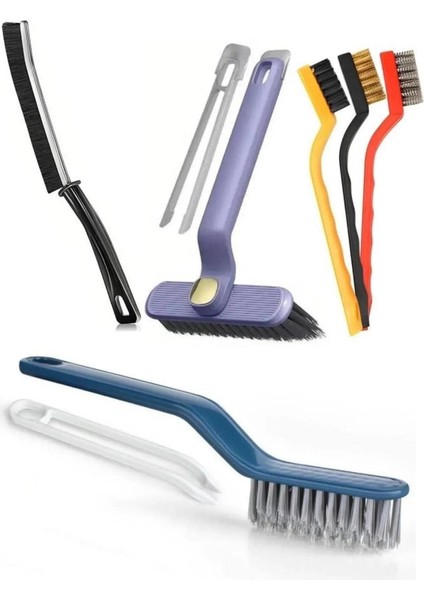 Cımbızlı Sökme Aparatlı + Döner Başlıklı + Ince Dar Alan + Tel Fırça Detaylı Temizlik Fırçası 8 Adet