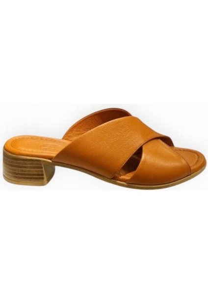 Kadın Hakiki Deri Çapraz Bant Terlik Taba - 39