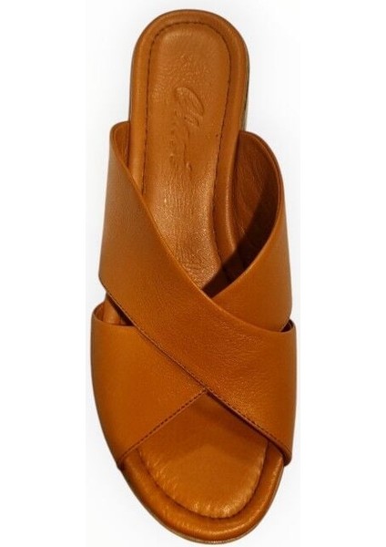 Kadın Hakiki Deri Çapraz Bant Terlik Taba - 39 modelleri