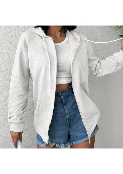 Unisex Üç Iplik Kapşonlu Hırka Fermuarlı Sweat