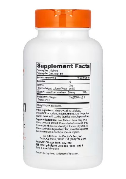 , Peptan ve C Vitamini ile Kolajen Tipleri 1 ve 3, 180 Tablet