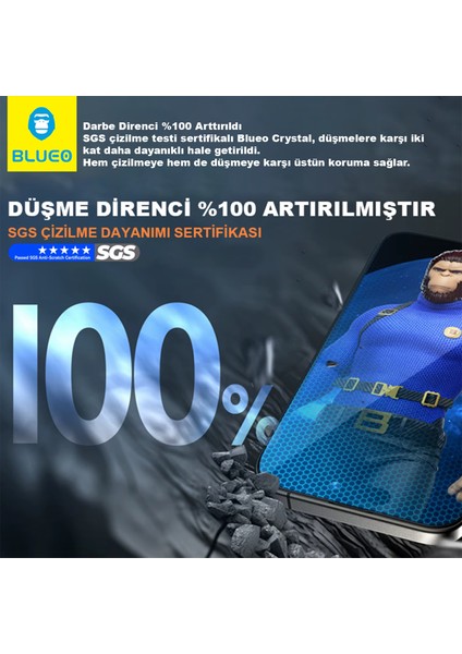 Crystal iPhone 15 Uyumlu 7 Mohs Sertlik 3 Kat Çizilmeye Dayanıklı HD Cam Ekran Koruyucu