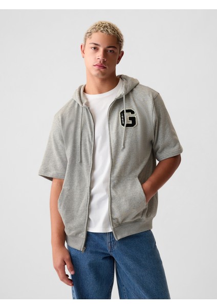 Erkek Gri Gap Logo Fermuarlı Sweatshirt