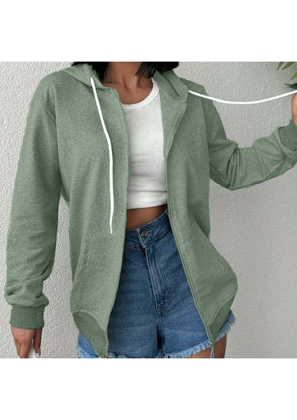 Unisex Üç Iplik Kapşonlu Hırka Fermuarlı Sweat