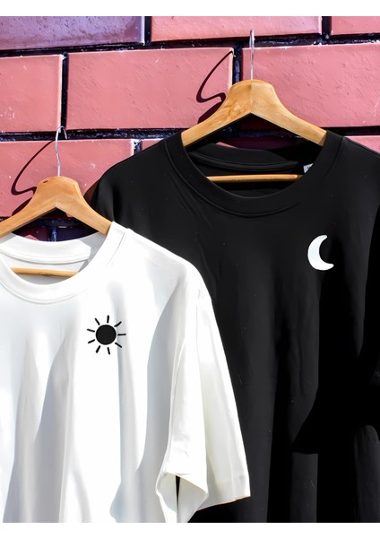 Güneş ve Ay Sevgili Kombini Unisex Oversize Tişört
